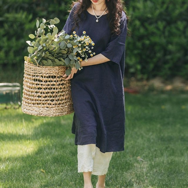 安い リネンワンピース ロング ミモレ丈 大きいサイズ ゆったり カジュアル 大人可愛い シンプル 体型カバー お出かけ デート 普段使い 激安特価 Hillsnolan Com