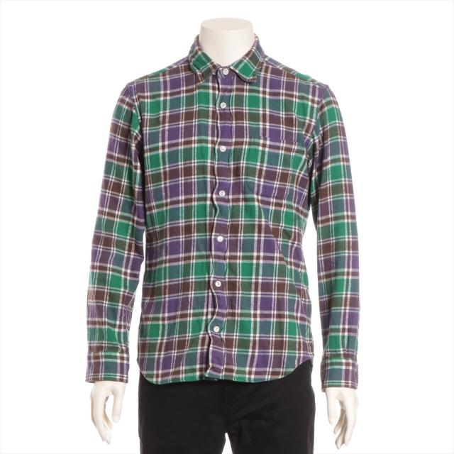 ソフネット コットン チェックシャツ L メンズ グリーン ワイヤー入り