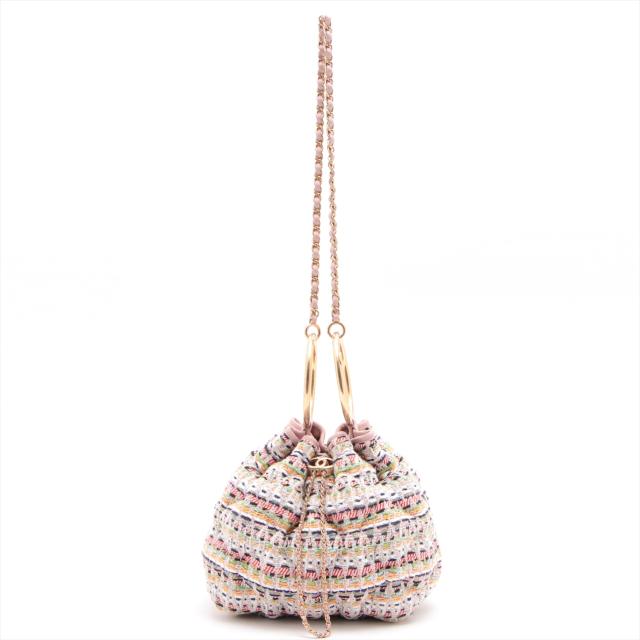 シャネル 正規認証品 新規格 バブルキルト ツイード チェーンショルダーバッグ ピンク