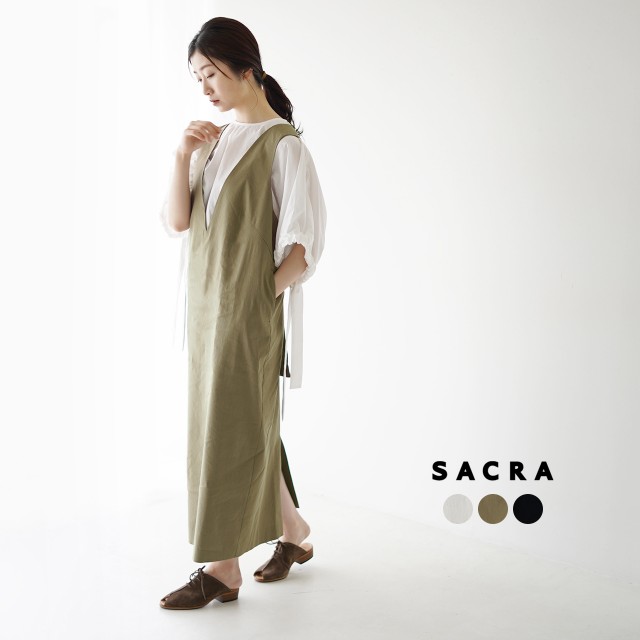 早割クーポン Sacra カーキ リネンワンピース ロングワンピース Slcp Lk