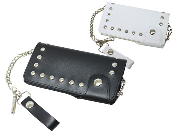 長財布 メンズ ロングウォレット ワンホック 鋲 チェーン付き 全国送料無料 ゆうパケット発送限定 Exas