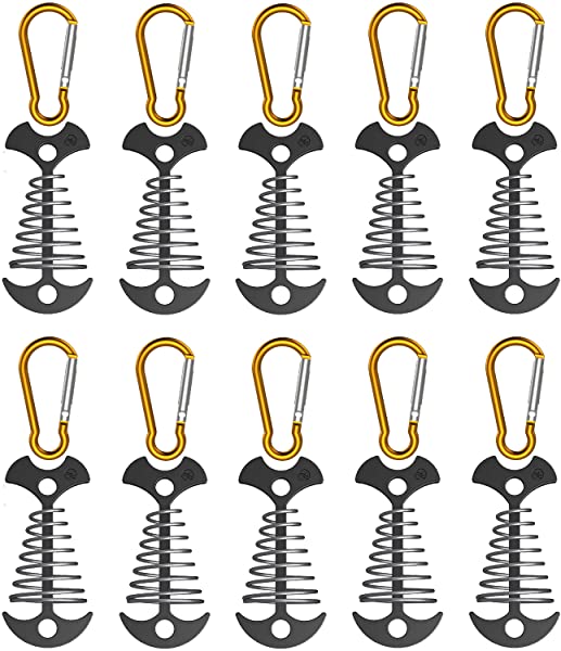 野營帳篷木甲板兼容peg錨地登船春天套裝鋁合金免費支架10件套裝 キャンプ用テント ウッドデッキ対応 ペグ アンカー カラビナ スプリングセット アルミ製 自在金具 10本セット 日本露天購物 Ruten Japan