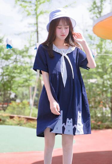 春夏ロリータ学園風ワンピース森ガール系チュニックワンピース シャツワンピース学園風ガーリー海軍風フレアワンピ可愛い 雑記帳
