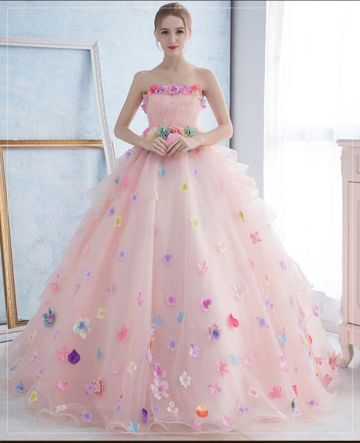 超可愛い☆カラードレス ウェディングドレス パーティドレス Aライン ビスチェ 結婚式 演奏会 舞台 写真 全2色 オーダーサイズ可 H059の通販はWowma!