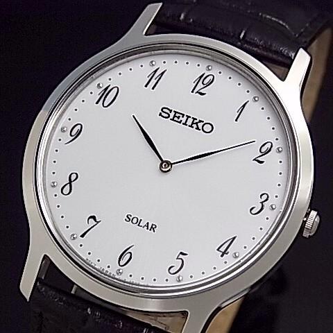 数量は多 SEIKO/セイコー【ソーラー時計】メンズ腕時計 ブラックレザーベルト ホワイト文字盤 海外モデル SUP863P1, チガサキシ d971b2cc
