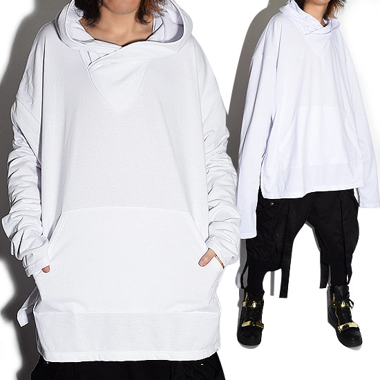 春夏新色 ロンt メンズ パーカー メンズ プルオーバーパーカー ロンt 変形 萌え袖 個性的 V系 ビジュアル系 モード系 韓国 お兄系 衣装 お1人様1点限り Bayounyc Com