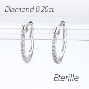 【代引可】 フープピアス 中折れ エタニティ ラウンド 華奢 スレンダー ダイヤモンドピアス ダイヤモンド 0.20ct プラチナ900 pt900, CROWN STORE 29436ca5