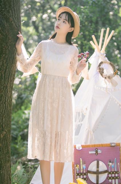 春季 レース ワンピース Aライン 膝丈 長袖 花をつけるト レディース ラッパ袖db9の通販はau Wowma ワウマ Doors Shop 商品ロットナンバー