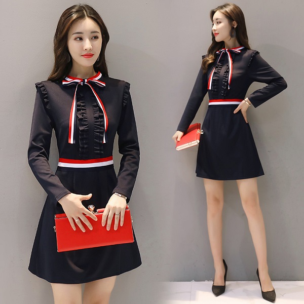 韓国ワンピース フリル 可愛い リボン Aライン クラシック タイト スリム クラシックの通販はau Wowma ワウマ Dressy 商品ロットナンバー
