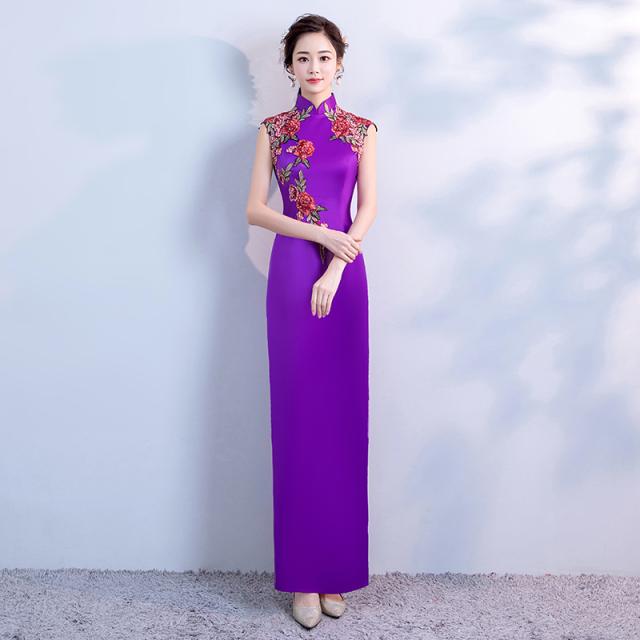 訳ありセール格安 高品質 刺繍 チャイナドレス パーティドレス ロングドレス チャイナ服 ワンピース スリット 紫 宴会 二次会 発表会 舞台 撮影 D103 別注 Www Iacymperu Org