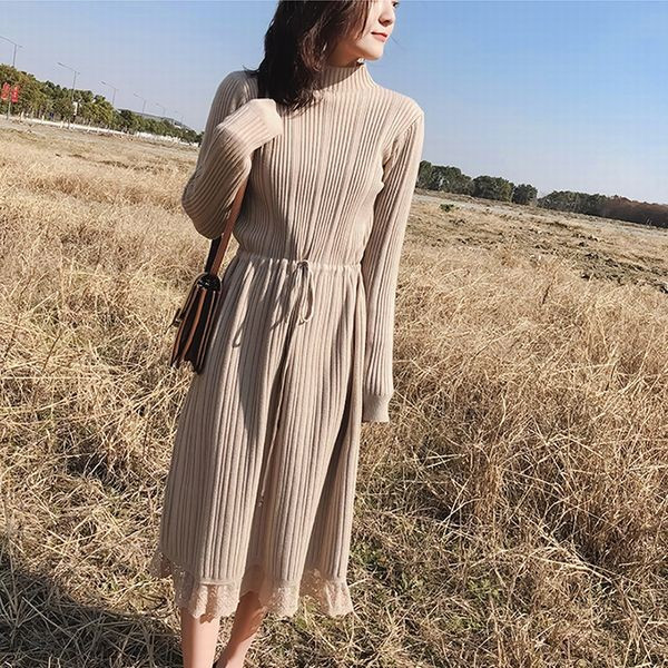 即納 最大半額 マキシ丈 ニットワンピース ロング丈 リブ レース スカート 希少 Www Iacymperu Org