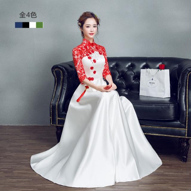 全国組立設置無料 高品質 チャイナドレス風 パーティドレス ロングドレス チャイナ服 ワンピース 5分袖 白 緑 黒 青 宴会 二次会 発表会 舞台 撮影 D057 正規激安 Farmerscentre Com Ng