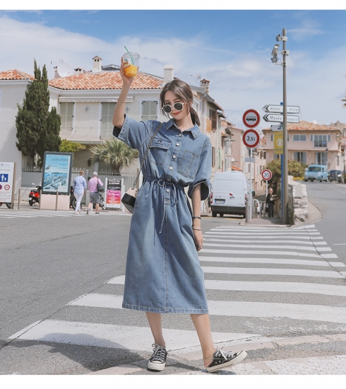 最適な材料 ３０代 ４０代 デニム ム ワンピース レディース ワンピース 秋冬 大きめサイズ ヒザ下ワンピ ミモレ丈 ウエストマーク 五分袖 カジュア セール品 Diquinsa Com Mx