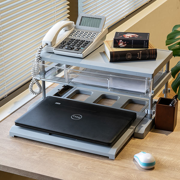 パソコンラック 卓上 約 幅49×奥行33×高さ22cm ノートパソコン用 （ パソコン PC 収納 棚 ラック PCラック 22型 スライド