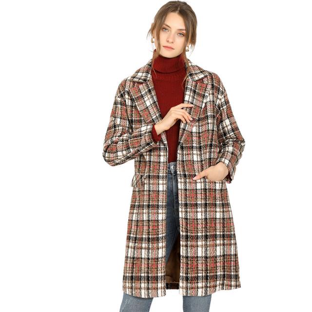 特別価格 Allegra K チェックコート ツイード 厚手 ラップ チェスターコート アウター 防寒 冬用 レディース カーキ Xs 好評につき延長 Farmerscentre Com Ng