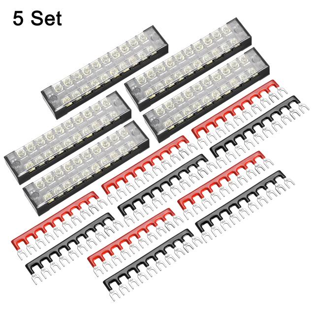 uxcell ターミナルブロック 10ポジション 2列600V 15A 鉄製 ネジ留め式端子台 カバー付き 400V 25A 事前絶縁端子障壁