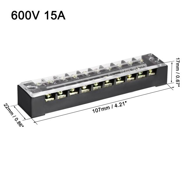 uxcell ターミナルブロック 10ポジション 2列600V 15A 鉄製 ネジ留め式端子台 カバー付き 400V 25A 事前絶縁端子障壁