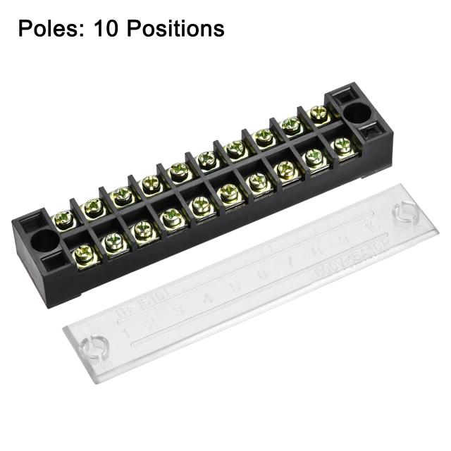 uxcell ターミナルブロック 10ポジション 2列600V 15A 鉄製 ネジ留め式端子台 カバー付き 400V 25A 事前絶縁端子障壁