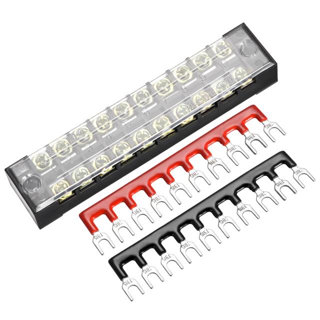 uxcell ターミナルブロック 10ポジション 2列600V 15A 鉄製 ネジ留め式端子台 カバー付き 400V 25A 事前絶縁端子障壁