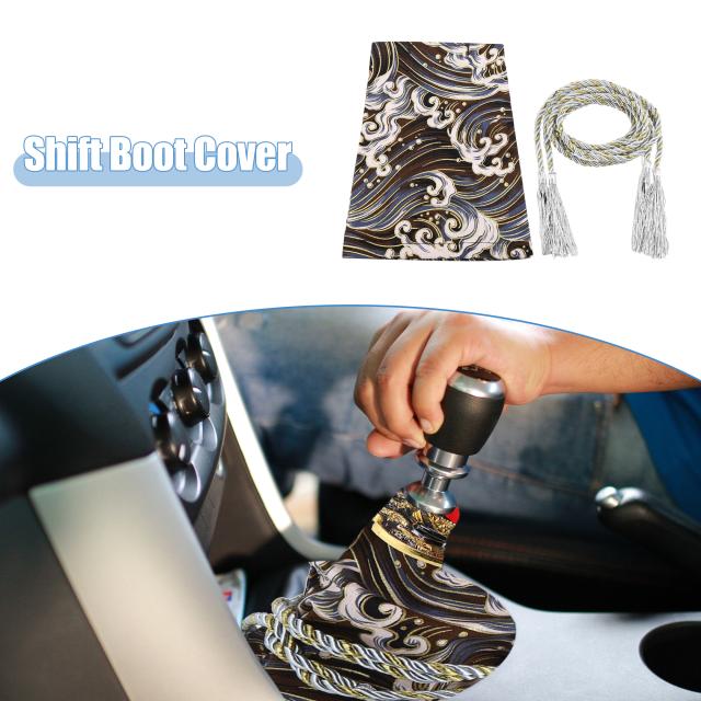 X AUTOHAUX ユニバーサルシフトブートカバー オートシフター シフトノブカバー 交換用 車用 布 海波のパターン ブラック 1セッの