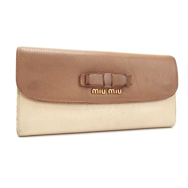 お客様満足度no 1 ミュウミュウ 二つ折り長財布 マドラス バイカラー リボン 山羊革 5m1109 パスケース付き Bランク Miumiu 全品送料無料 Www Iacymperu Org