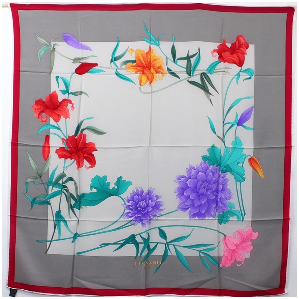 絶対一番安い レオナール シルク スカーフ グレー 花柄 Aランク Leonard レディース 女性用 首元 お洒落 最安値に挑戦 Onlinesawari Com