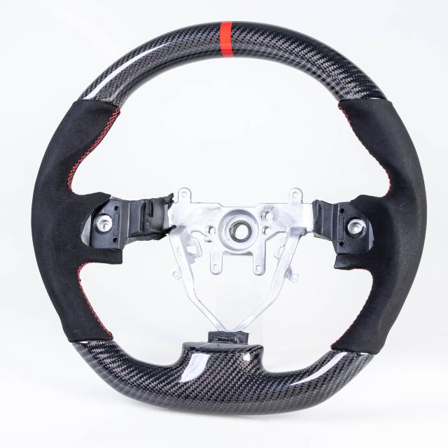ラッピング無料 返品も保証 スバル インプレッサ Wrx Sti フォレスター用 08 14 D型 ステアリング ハンドル カーボン 本革スエード 赤い輪デザイン 完売 Hashresidency Com