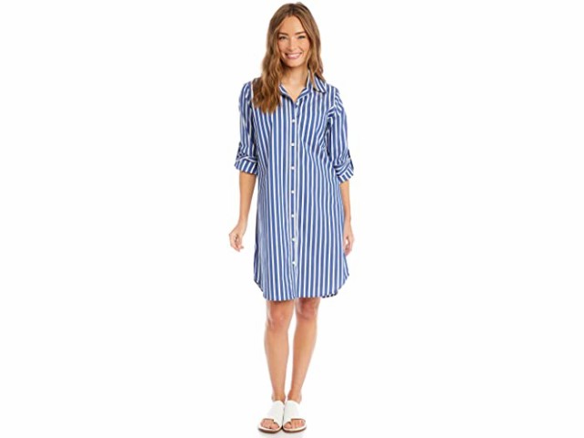 (取寄) カレンケーン ストライプ シャツドレス Karen Kane Stripe Shirtdress Indigo