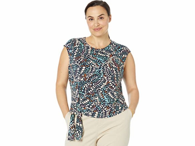 (取寄) ニックゾー プラス サイズ モザイク ドット トップ NIC+ZOE Plus Size Mosaic Dots Top Aqua Multi