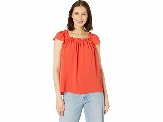 (取寄) シーシー ショート スリーブ スクエア ネック ブラウザ CeCe Short Sleeve Square Neck Blouse Poppy Red