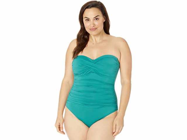 (取寄) アン コール ツイスト フロント シャード ヘアバンド ワンピース Anne Cole Twist Front Shirred Bandeau One-Piece Ocean Green