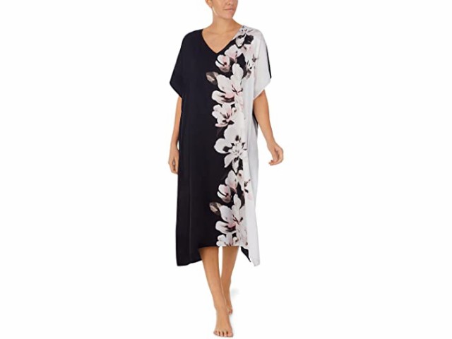 (取寄) ダナキャラン ショート スリーブ マキシ スリープシャツ Donna Karan Short Sleeve Maxi Sleepshirt Black/White Floral