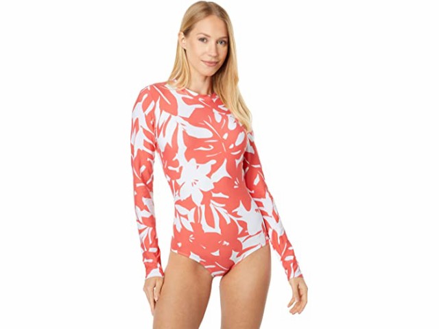 (取寄) アン コール ロング スリーブ オープン バック ワンピース Anne Cole Long Sleeve Open Back One-Piece Coral Print