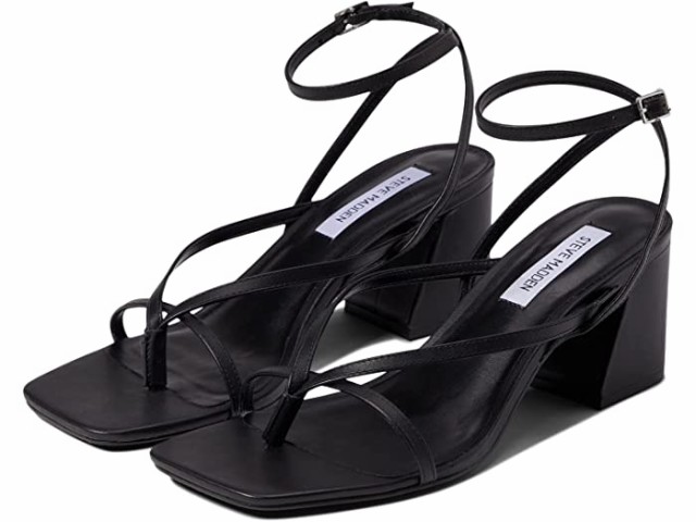 (取寄) スティーブマデン アライナ ヒールド サンダル Steve Madden Alaina Heeled Sandal Black Leather