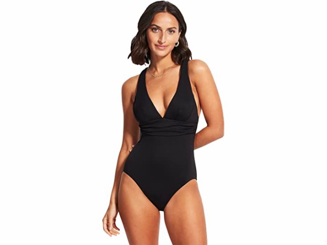 (取寄) シーフォリー コレクティブ クロスバック ワンピース Seafolly Collective Cross-Back One-Piece Black