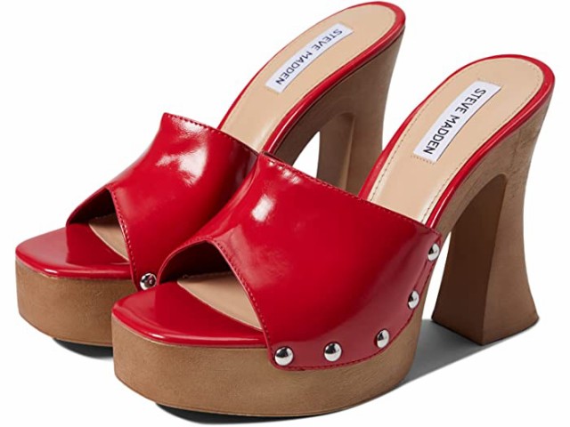 (取寄) スティーブマデン ヒールド サンダル Steve Madden Latish Heeled Sandal Red Leather