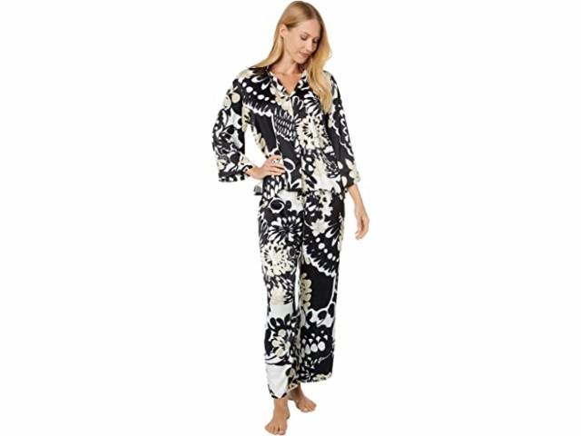 (取寄) N バイ ナトリ ソレイユ マンダリン パジャマ セット N by Natori Soleil Mandarin Pajama Set Black Taupe Combo