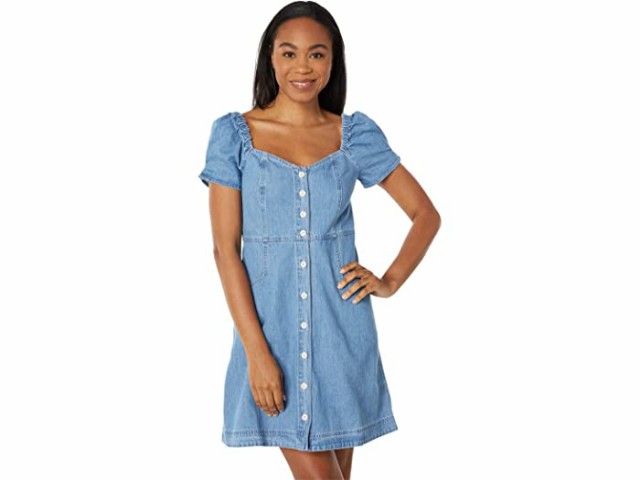 (取寄) メイドウェル パフ スリーブ ボタン フロント レトロ ミニ デニム Madewell Puff Sleeve Button Front Retro Mini Dress- Denim