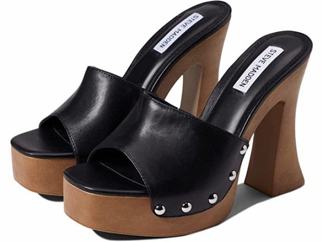 (取寄) スティーブマデン ヒールド サンダル Steve Madden Latish Heeled Sandal Black Leather