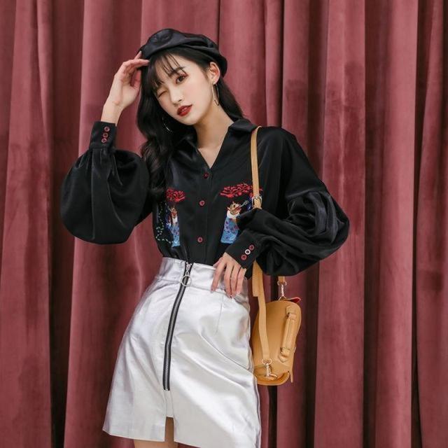 目玉 送料無料 レディースファッション 韓国のファッション衣類ブラウス女性tiktokロングランタンスリーブvネックヴィンテージ夏印刷トッププラスサ 日本正規品 Arnabmobility Com