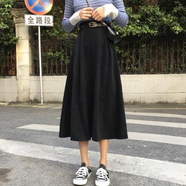 ブランドおしゃれ レディースファッション 春夏ブラックスカートレディース服ミッドレングス韓国のエレガントなボタンハイウエストスカート女性ベルト 在庫処分大特価 Carlavista Com