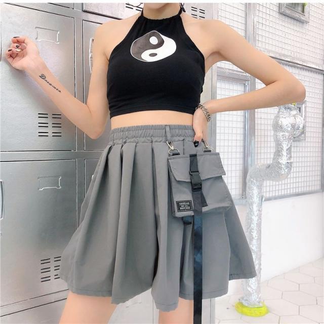 送料無料 レディースファッション ベルトポケットプリーツミニスカート女性服カーグ大きなポケット夏ストリートゴシックヒップホップハイウエスト 累計販売2万枚突破 Www Endocenter Com Ua