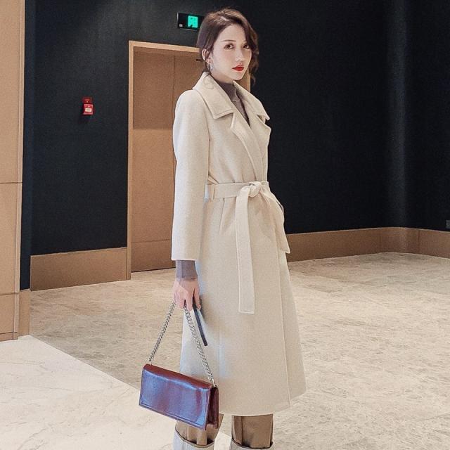 半額 Pay マーケットレディースファッション 女性のエレガントな冬のオーバーコート包帯ウールロングコートカーディガンベルト付き緩いウールブレンドコート 朝霞市 9ab4a59d Conrerp2 Org Br