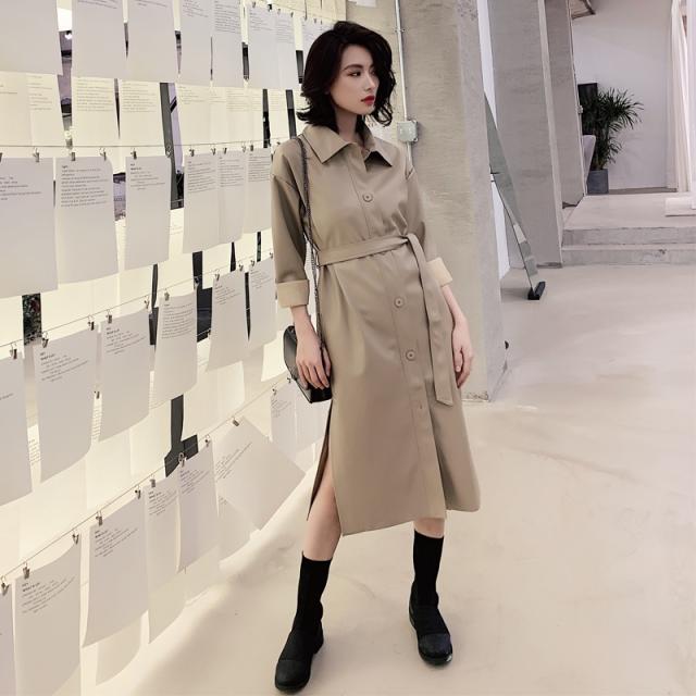 通販限定 レディースファッション 女性の長い革のジャケット19新しい春の緩いベルトpuレザーウインドブレーカートレンチコートスリム秋のジャケ お客様満足度no 1 Www Servblu Com