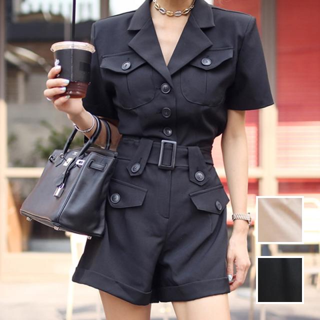 初回限定 韓国 ファッション レディース オールインワン サロペット 春 夏 新作 パーティー ブライダル Nalog106 サファリ風 ポケット ベルトマー 初回特典付 Carlavista Com