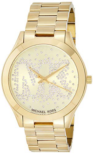 当店１年保証 マイケルコースmichael Kors Women 39 S Slim アウトレット Gold Tone Logo Watch Runway Mk3590