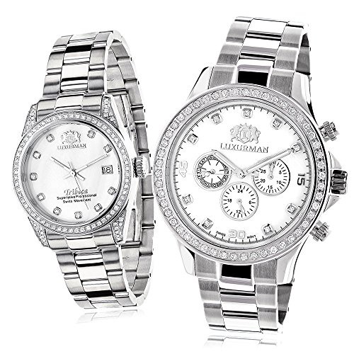 腕時計 ラックスマン メンズ His and Hers Watches White Gold Plated Diamond Watch Set 3.5ctw of Diam