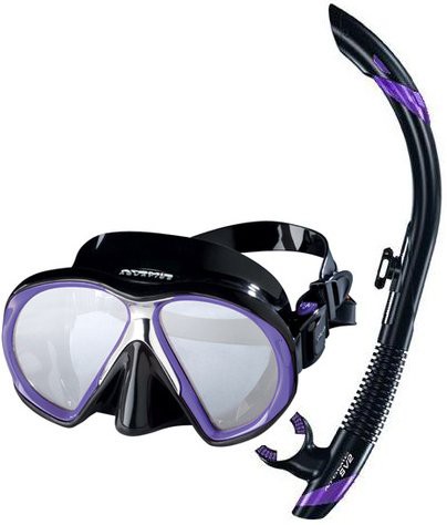 シュノーケリング マリンスポーツ Atomic Scuba Snorkeling Mask Snorkel Set, Black Purple