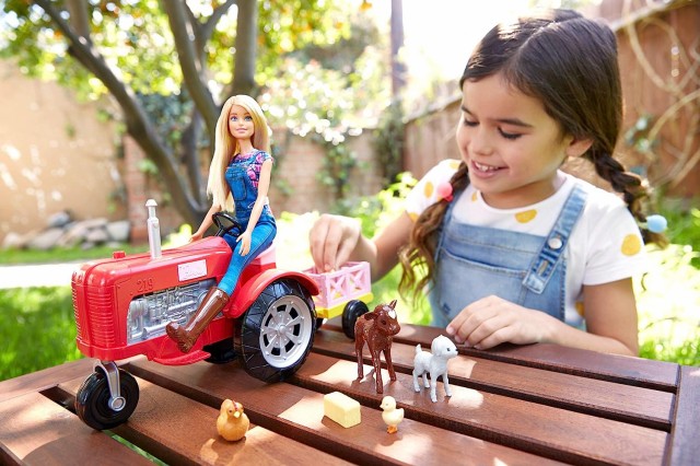 barbie doll and tractor