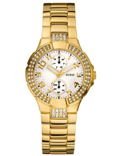 腕時計 ゲス WEB限定 GUESS Guess LGuess Women#39;s U13002L1 Gold Dia Stainles-Steel Watch Quartz White Tone with 定期入れの